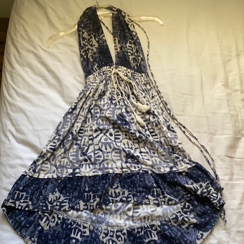 Free People Halter blue summer beach backless dress